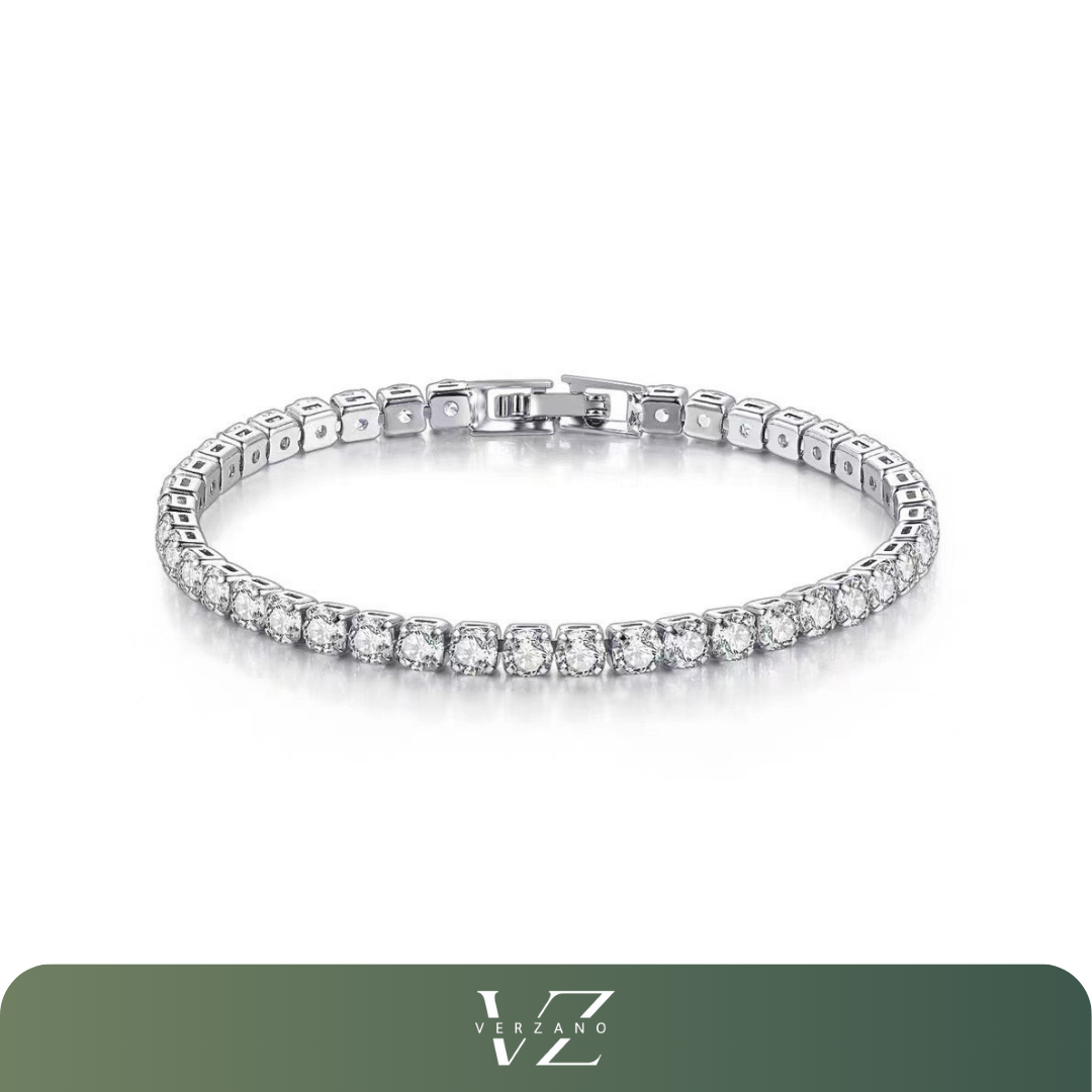 Pulseira de prata esterlina 925 com zircônia, design geométrico, ideal para noivado e casamento.