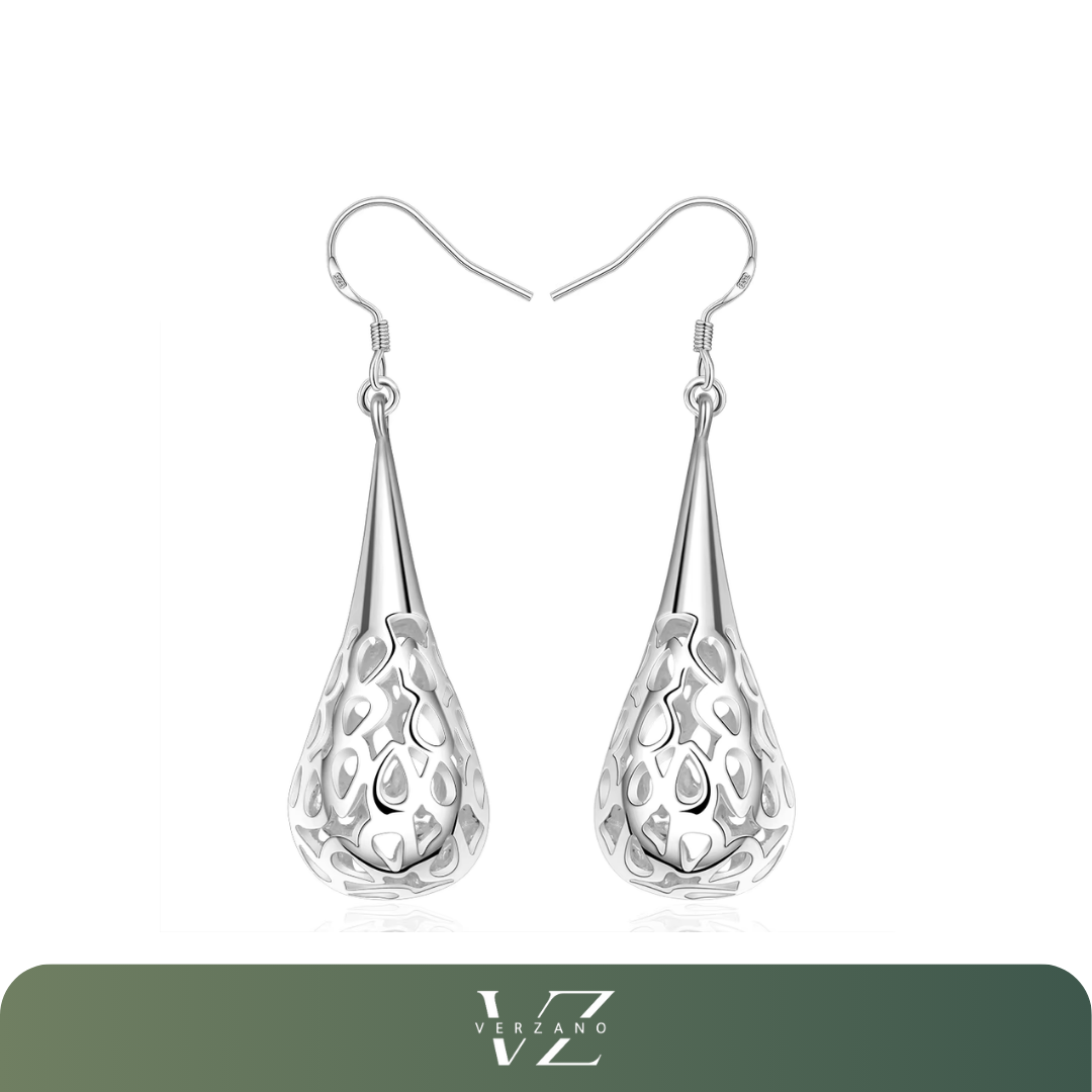 Brincos pingentes em prata esterlina 925 no formato de gota d'água oca, para mulheres
