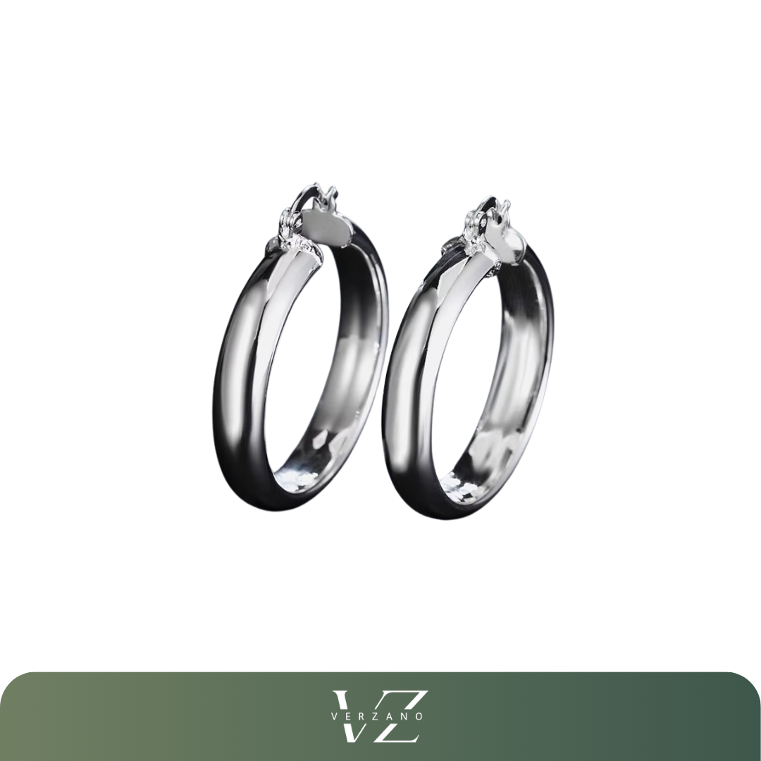 Brincos de argola redondos brilhantes em prata esterlina 925 de 35mm, ideais para noivado, casamento e festas.