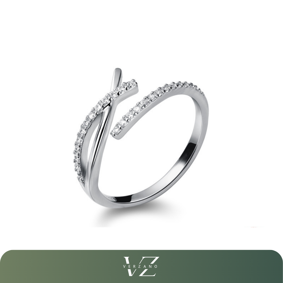 Anel Celeste Verzano® com pedra de zircão e design geométrico ajustável em prata esterlina 925.