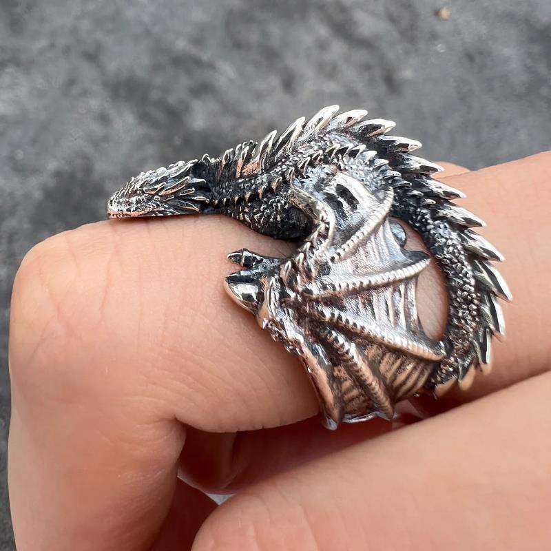 Anel dragão vintage, estilo gótico e punk, ajustável, Verzano®.