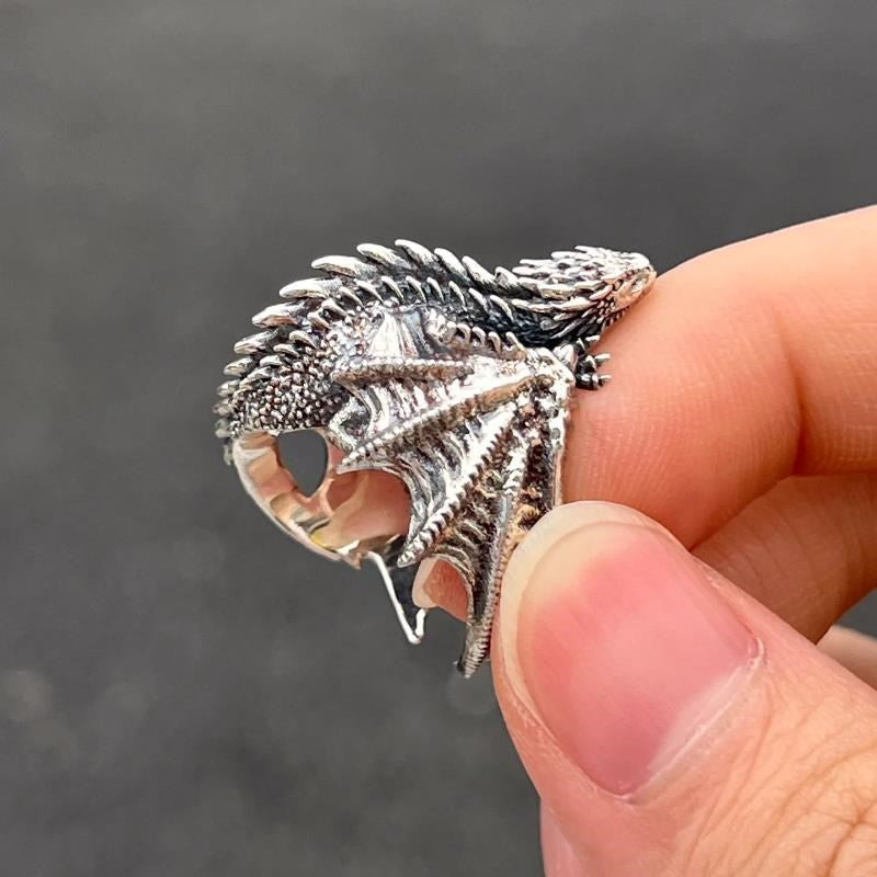 Anel dragão vintage, estilo gótico e punk, ajustável, Verzano®.