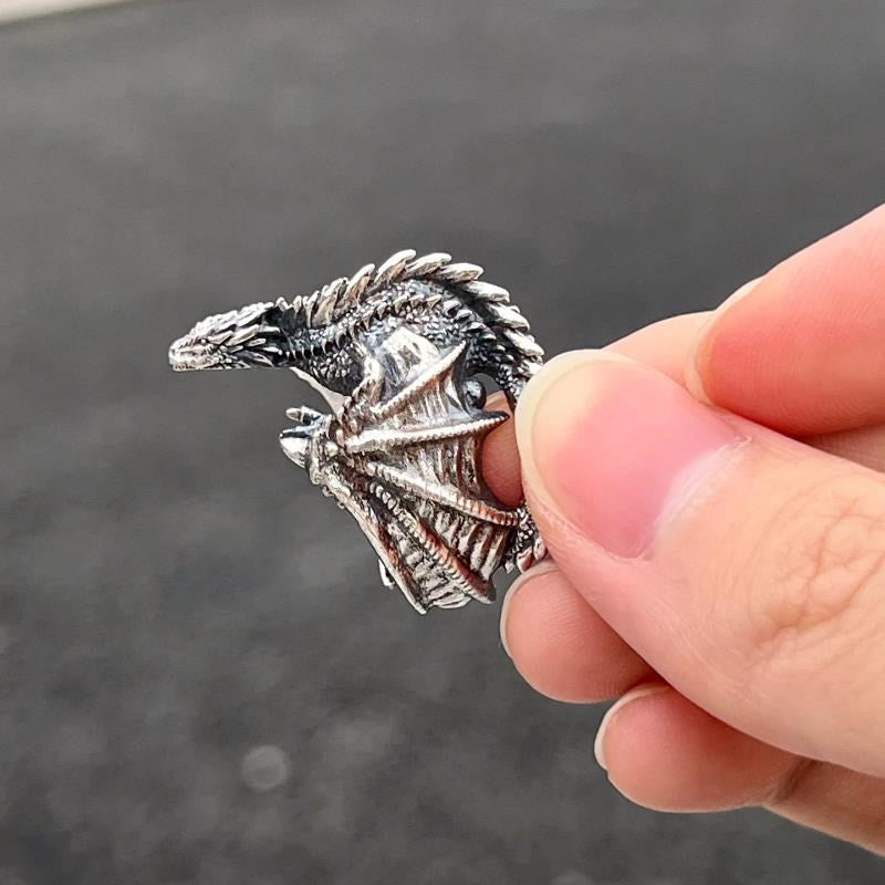 Anel dragão vintage, estilo gótico e punk, ajustável, Verzano®.