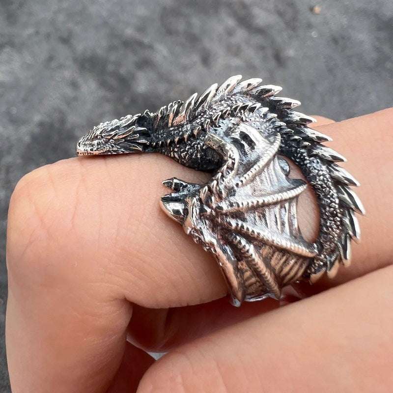 Anel dragão vintage, estilo gótico e punk, ajustável, Verzano®.