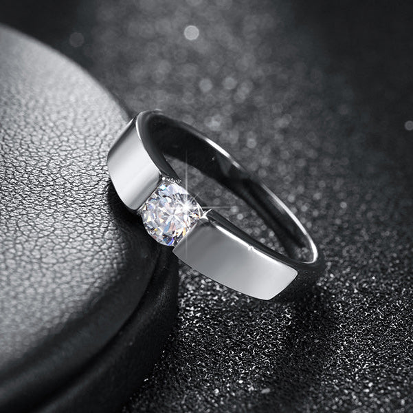 Anel clássico em prata esterlina 925 com cristal brilhante, ideal para noivado e casamento,