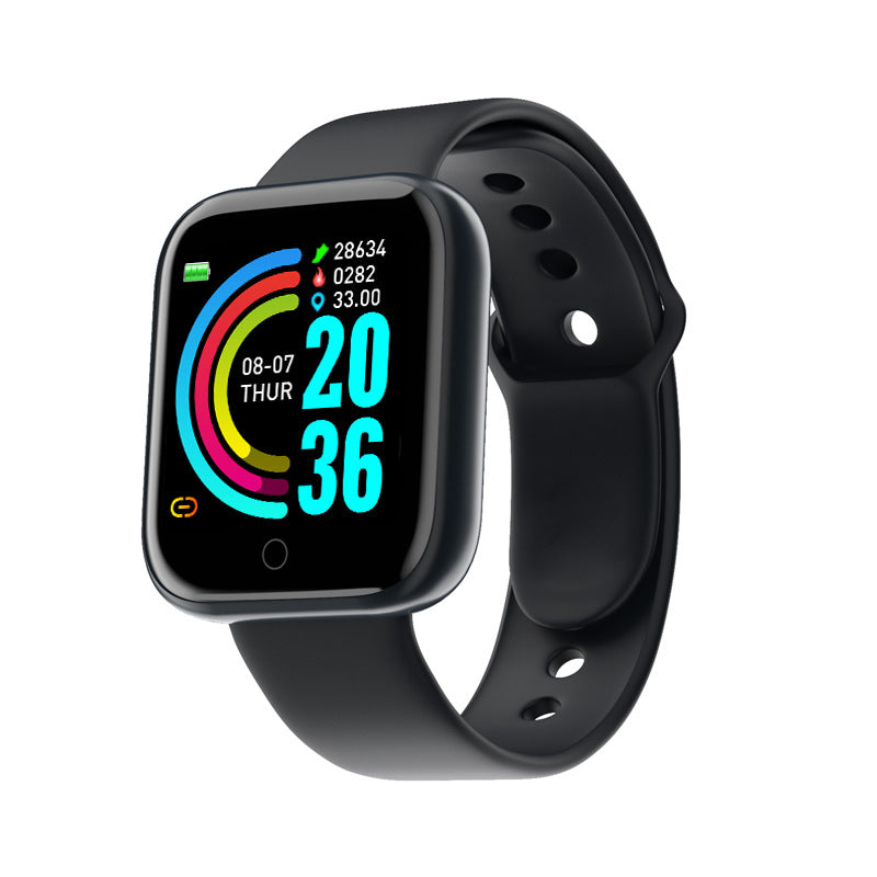 Relógio inteligente smartwatch com monitor de frequência cardíaca, rastreador de atividades, e tela de toque, à prova d'água, ideal para saúde e fitness.