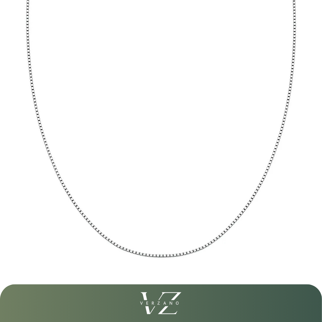 Colar veneziana box chain de aço inoxidável, disponível em 1-3mm, comprimento ajustável de 18 a 24", design moderno e resistente.
