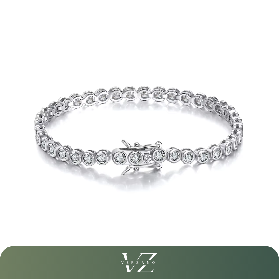 Pulseira de prata esterlina 925 com zirconia cúbica, brilho intenso e design clássico, disponível em diferentes espessuras.