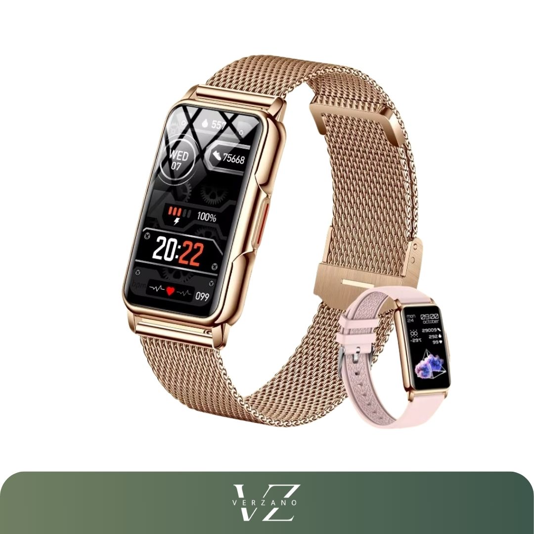 Relógio smartwatch feminino LIGE com tela sensível ao toque de 1.47”, pulseira de aço removível, conectividade Bluetooth para chamadas e notificações, compatível com Android e iOS.