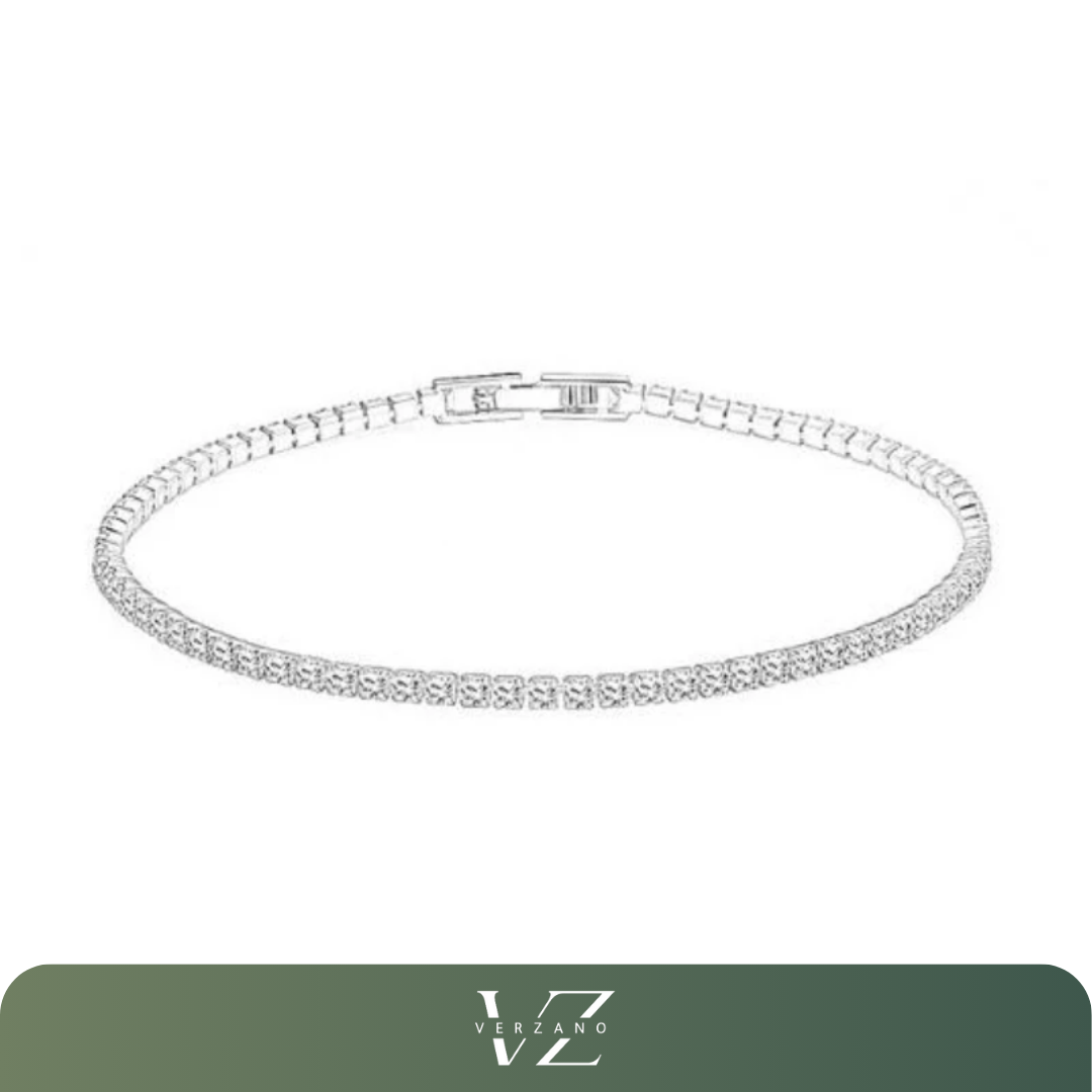 Pulseira de prata esterlina 925 com zircônia de 2mm, design clássico de tênis, brilho refinado, ajuste de 16cm a 19cm, joia sofisticada para festas e ocasiões especiais.