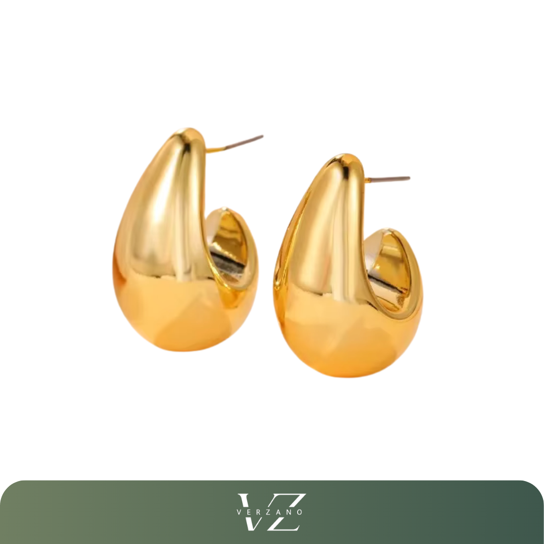 Brincos Femininos Chunky Cúpula Vintage Verzano® – banho de ouro, design statement em formato de gota d’água, joia sofisticada para casamentos e eventos especiais.