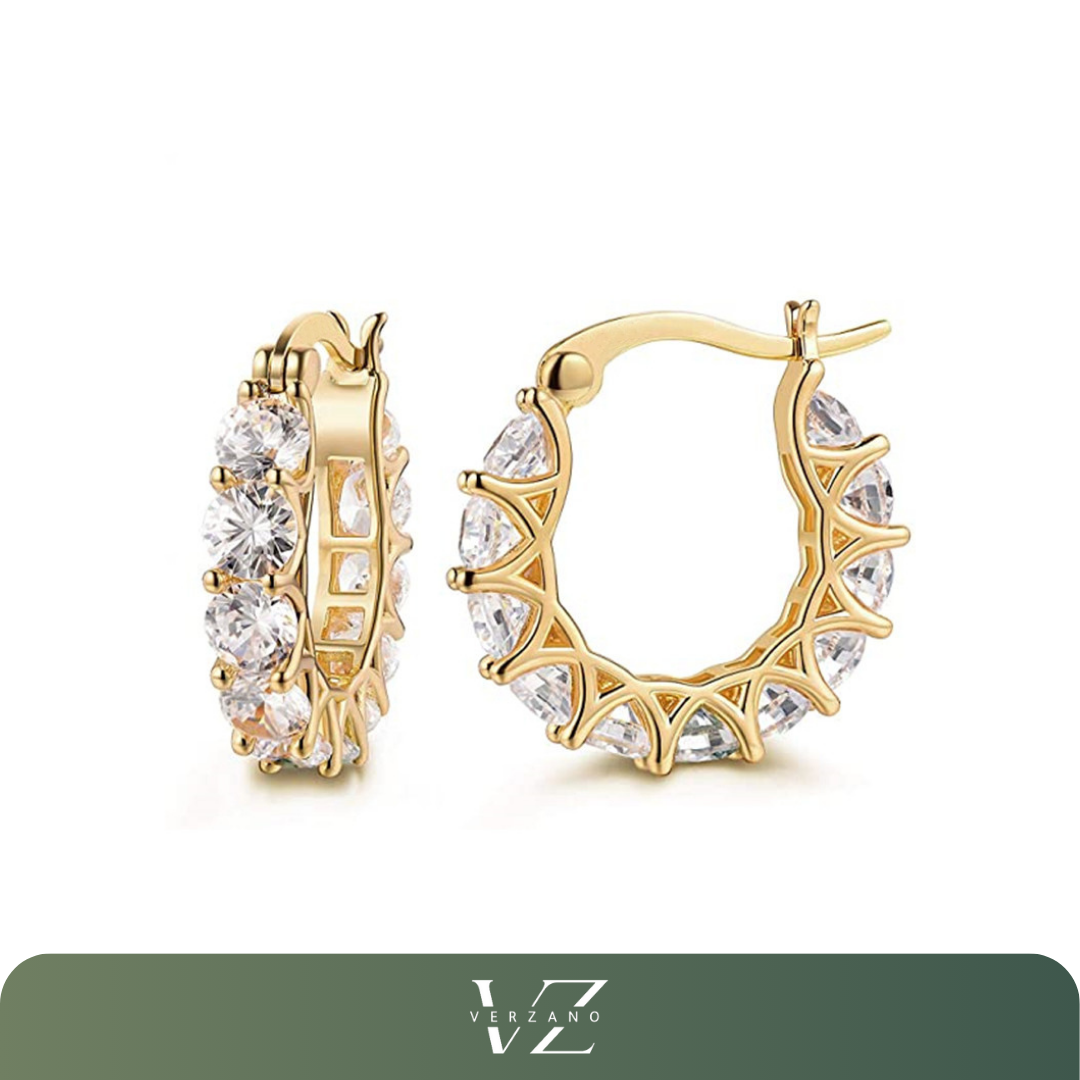 Brincos Femininos de Argola Pavimentados com Zircônio Verzano® – brilho intenso e sofisticação para mulheres elegantes.