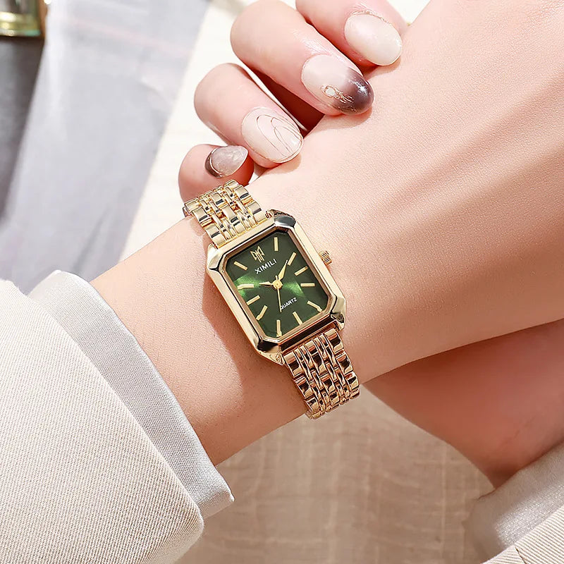 Relógio feminino quadrado Verzano®, aço inoxidável, movimento de quartzo, design minimalista e elegante.