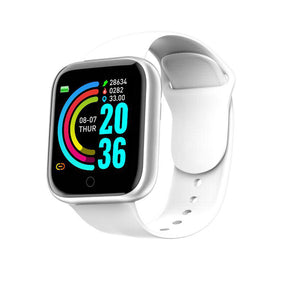 Relógio inteligente smartwatch com monitor de frequência cardíaca, rastreador de atividades, e tela de toque, à prova d'água, ideal para saúde e fitness.