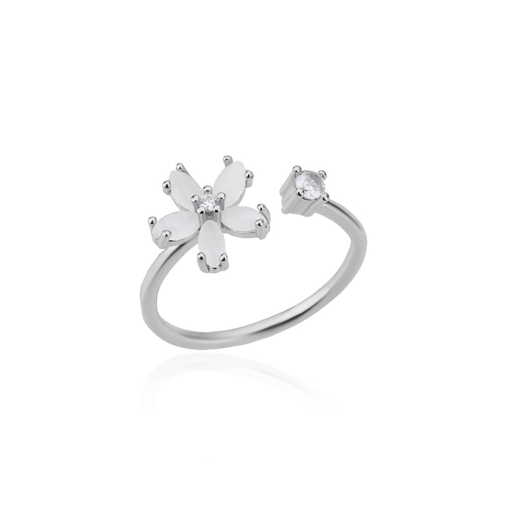 Anel floral ajustável em aço inoxidável dourado com detalhes em zircônia – Verzano®.