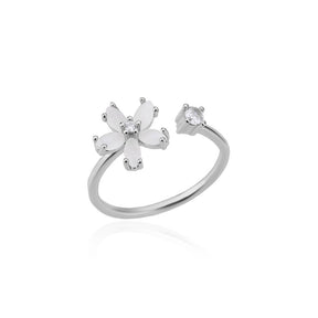 Anel floral ajustável em aço inoxidável dourado com detalhes em zircônia – Verzano®.