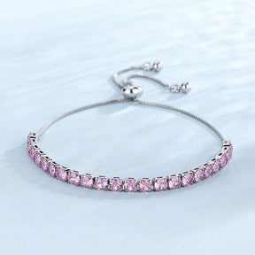 Pulseira de prata esterlina 925 com zircão rosa, ajuste perfeito e brilho sofisticado