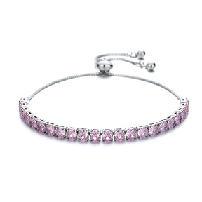 Pulseira de prata esterlina 925 com zircão rosa, ajuste perfeito e brilho sofisticado