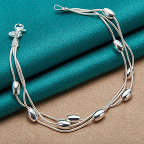 Pulseira de contas e corrente de elo em prata esterlina 925, 20 cm, para mulheres.