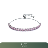 Pulseira de prata esterlina 925 com zircão rosa, ajuste perfeito e brilho sofisticado