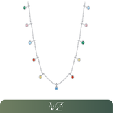 Colar Arco-Íris Verzano® em Prata Esterlina 925 com Pingente Redondo de Zircônias Coloridas, joia sofisticada e vibrante para festas e eventos.