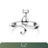 Anel de prata esterlina 925 com design de gato, elegante e luxuoso, perfeito para festas e noivado.