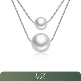 Colar de prata esterlina 925 feminino com pérola e zircônia, camada dupla, acessórios sofisticados.