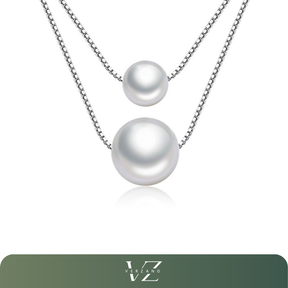 Colar de prata esterlina 925 feminino com pérola e zircônia, camada dupla, acessórios sofisticados.