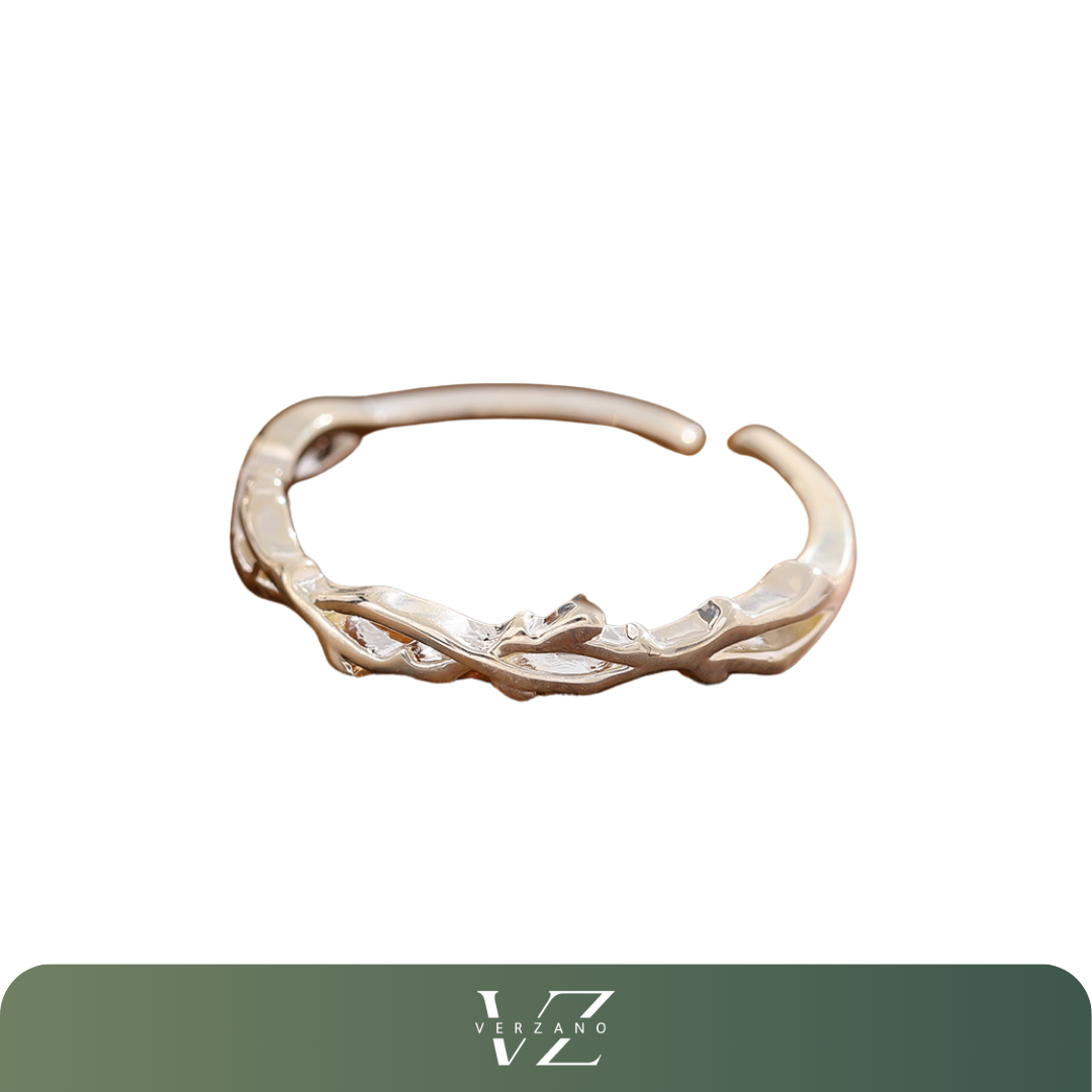 Anel ajustável em prata esterlina 925 com design de galho de espinho – joia sofisticada e natural para mulheres