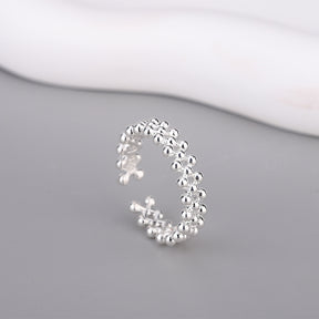 Anel de coquetel em prata esterlina 925 com três fileiras de esferas – joia trendy e sofisticada, perfeita para festas, aniversários e ocasiões especiais