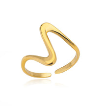 Anel dourado com design de onda geométrica, minimalista, ajustável, aço inoxidável, Verzano®.