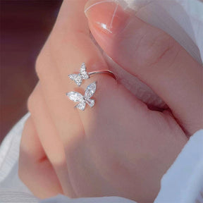 Anel borboleta em cristal acrílico, prateado, delicado, feminino, Verzano®.