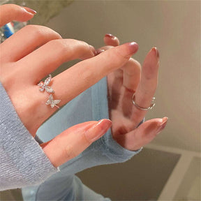 Anel borboleta em cristal acrílico, prateado, delicado, feminino, Verzano®.