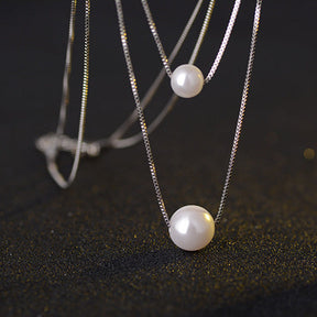Colar de prata esterlina 925 feminino com pérola e zircônia, camada dupla, acessórios sofisticados.
