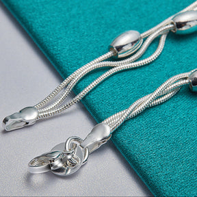 Pulseira de contas e corrente de elo em prata esterlina 925, 20 cm, para mulheres.