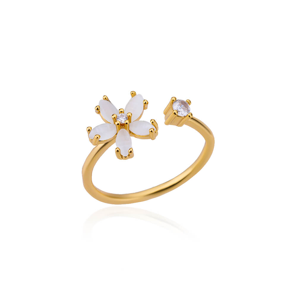 Anel Flor de Zircônia Ajustável em Aço Inoxidável Verzano®