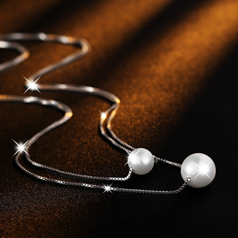 Colar de prata esterlina 925 feminino com pérola e zircônia, camada dupla, acessórios sofisticados.
