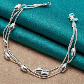 Pulseira de contas e corrente de elo em prata esterlina 925, 20 cm, para mulheres.