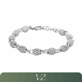 Pulseira Floral Charme em Prata Esterlina 925 Verzano® – Design romântico e delicado com contas florais e bola oca, ajustável e ideal para mulheres em festas e casamentos.
