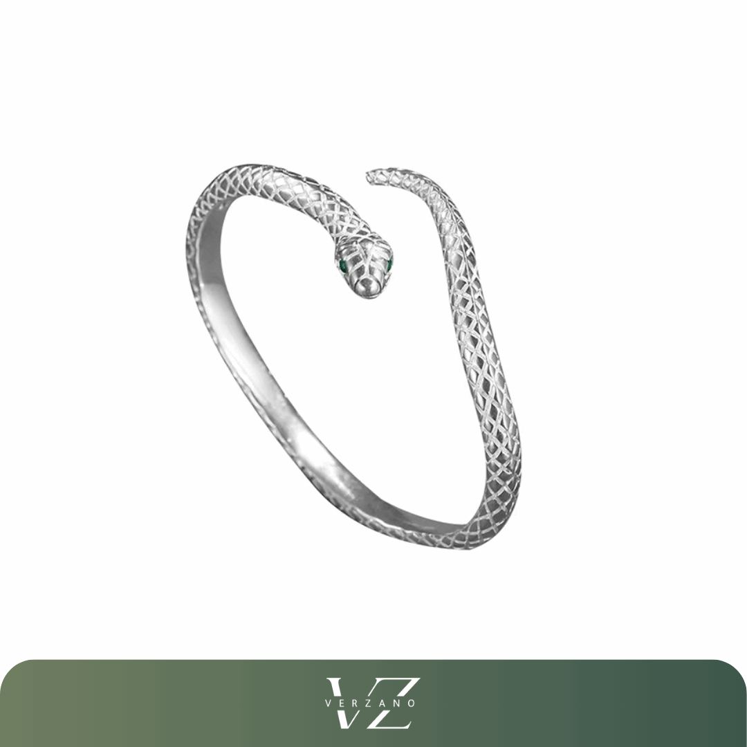 Pulseira Cobra em Prata Esterlina 925 Verzano® com Zircão, design clássico e elegante, ideal para mulheres, ajustável e perfeita para festas e presentes.