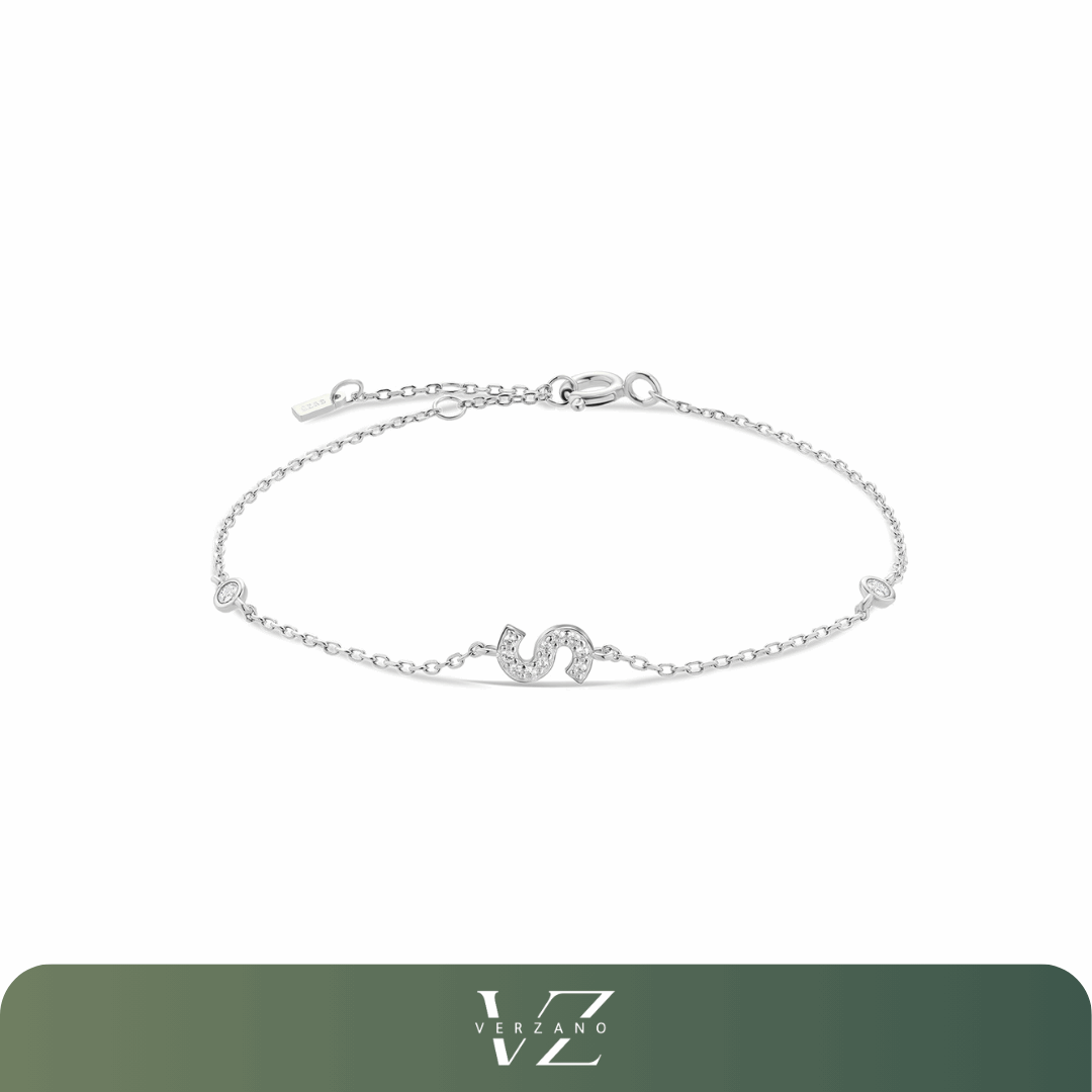 Pulseira de Monograma 925 Verzano® com inicial personalizada, zircônia e acabamento em prata esterlina, para casamento ou presente especial.