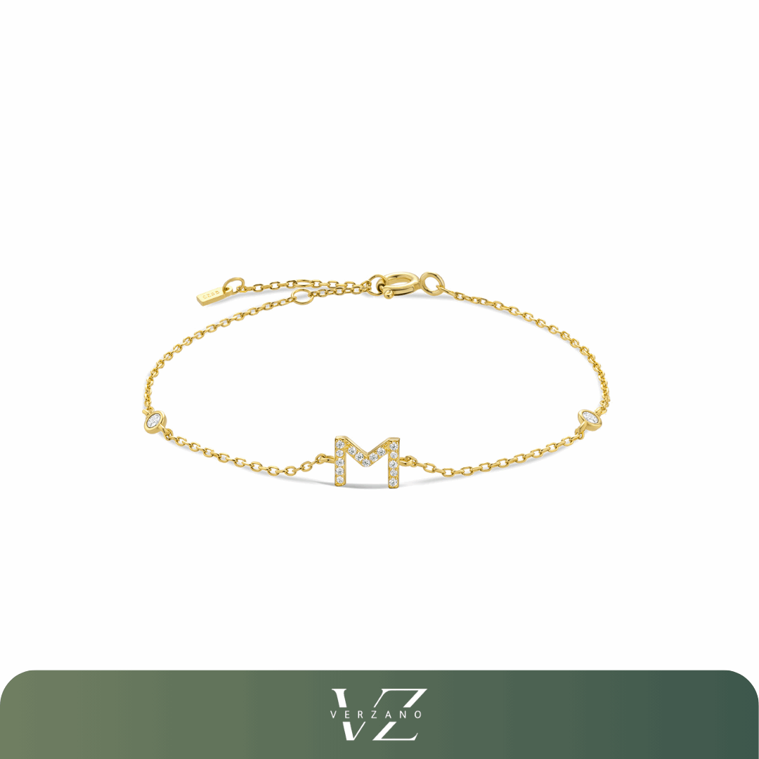 Pulseira de Monograma 925 Verzano® com inicial personalizada, zircônia e acabamento em prata esterlina, para casamento ou presente especial.