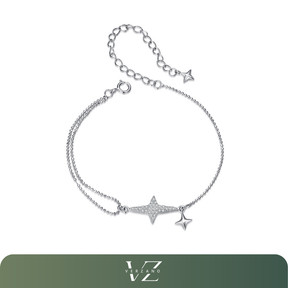 Pulseira Luz das Estrelas Verzano®, em prata esterlina 925 com zircônia brilhante, design delicado e ajustável.