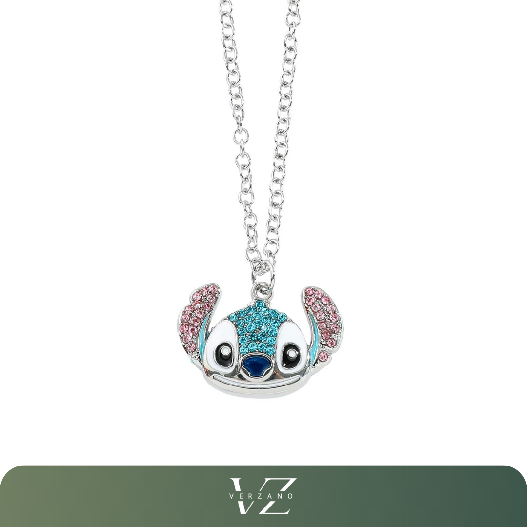 Colar feminino Verzano com pingente de animal estilizado e strass brilhantes, design divertido e moderno em corrente longa, acessório sustentável e versátil.