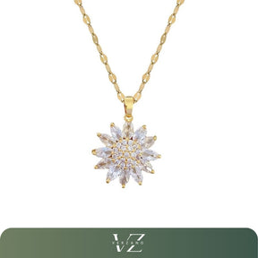 Colar Girassol Cravejado Verzano® – colar feminino dourado com pingente de girassol cravejado de zircônias brilhantes, acessório elegante e sofisticado.