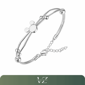 Pulseira Mickey Verzano®, Prata Esterlina 925, design clássico e sofisticado, joia delicada e ajustável, ideal para casamentos e eventos especiais.