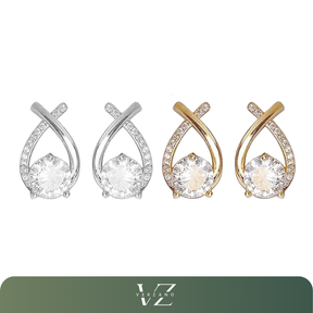 Brincos Cruzados Elegantes Verzano® – brincos femininos com anéis de cristal e design geométrico, feitos em liga de zinco, estilo coreano e trendy, para eventos e presentes sofisticados.
