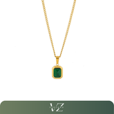 Colar Retro Quadrado em Aço Inox com Pingente de Zircônia Verde Verzano®