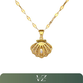 Colar francês com pérola shell, sofisticado e clássico, para mulheres.