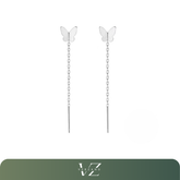 Brincos Borboleta Verzano®, Prata Esterlina 925, borla longa, joia sofisticada e leve, ideal para eventos especiais e festas.